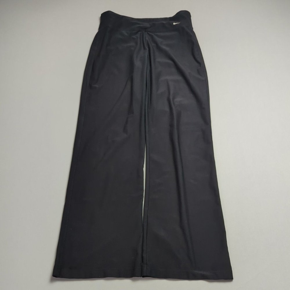 Nike Womens Small S Black Leggings Straight Leg Yoga Pants Solid Logo Swoosh